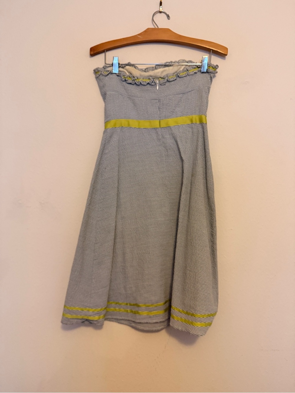 Strapless Blue & Lime Belted Summer Dress - Picture 2 of 3